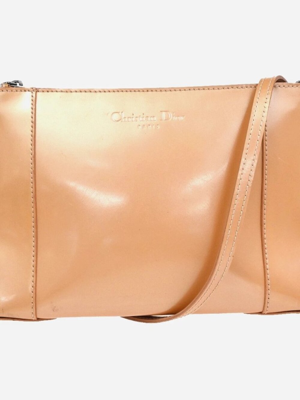 CHRISTIAN DIOR Crossbody Shoulder Bag Patent Leather Beige SHW Italy 05KD529